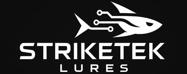 Striketek Lures logo with a fish design on a black background